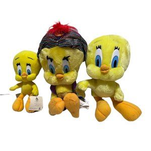 Looney Tunes Lot of 3 Tweety Bird Plush Stuffed Animal Toys Fortune Teller Vtg